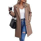 ECOWISH Women Coat Trench Jacket - Winter Long Sleeve Peacoat Fall Mid-Length Lapel Cardigan Overcoat with Pockets