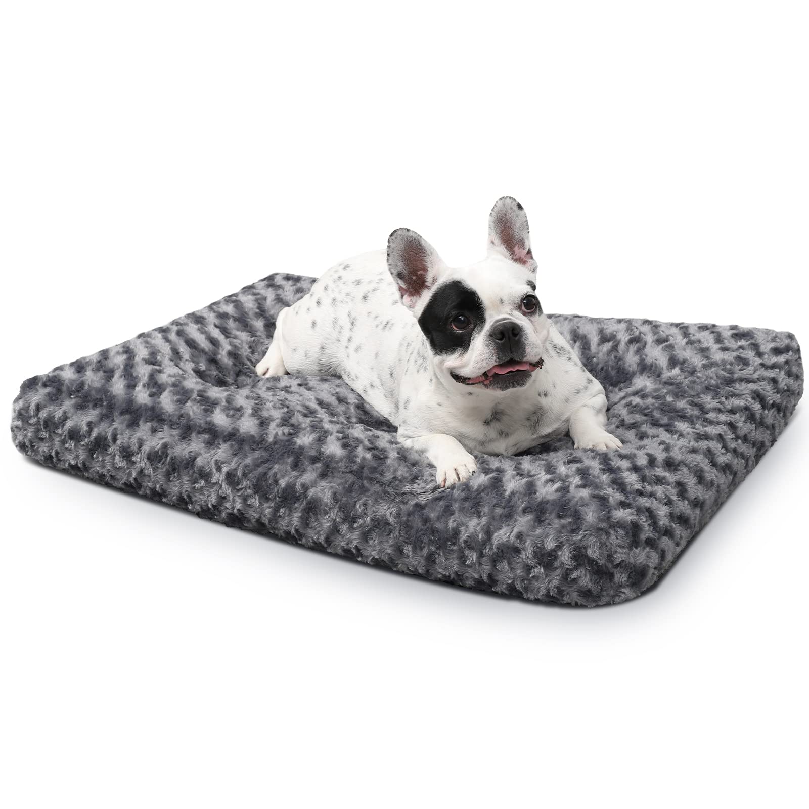 KSIIA Dog Bed Medium Washable, Calming Crate Mattress with Non Skid Bottom, Fluffy Anti Anxiety Dog Beds, Pet Pillow Cushion, Dark Grey, 76x52x7cm