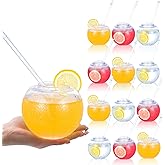 Rtteri 22 oz Fish Bowls for Drinks with Lids and Straws Fishbowl Cups Clear Plastic Fish Bowls Reusable Fishbowl Glasses Spherical Drinking Party Glass for Party Supplies Table Decor(12 Pcs)