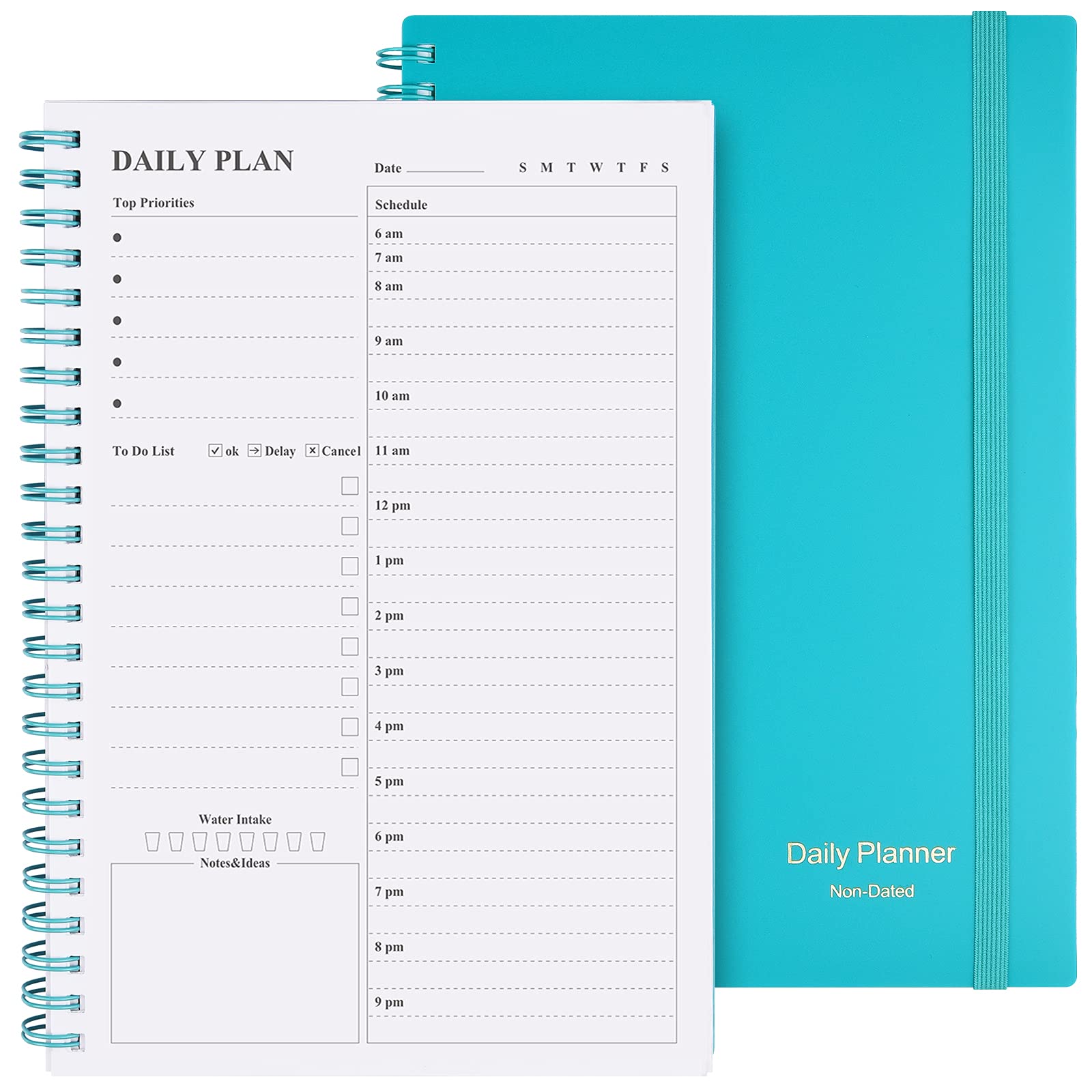 Daily Planner Undated, Asten to Do List Notebook Hourly Schedules Spiral Appointment Planner for Men and Women,PVC Hardcover,Elastic Closure, Inner Pocket 14.7 x 21.2cm (Blue) — image 1