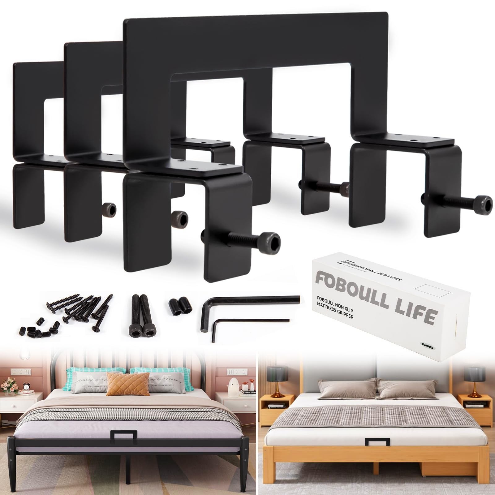 Photo 1 of Foboull Bed Frame Non-Slip Mattress Gripper - Mattress Slide Stopper to Keep Mattress from Sliding - Simple and Effective, Suitable for All Bed Types (3PCS, Black)