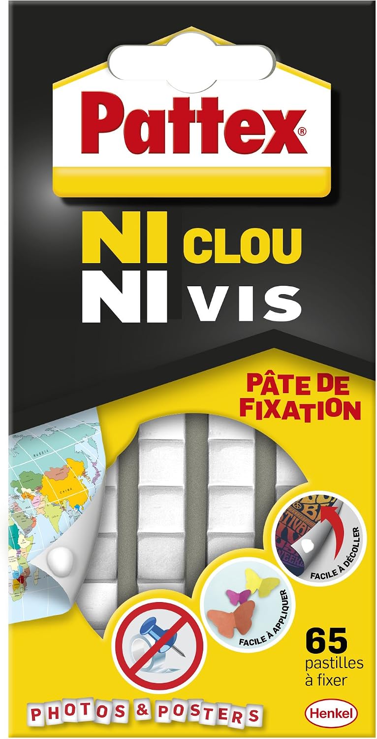 Pattex Ni Clou Ni Screw Fixing Paste White Removable Adhesive Dots Easy to Remove Pre-Cut Sticky Paste for Paper Poster Lightweight Decoration