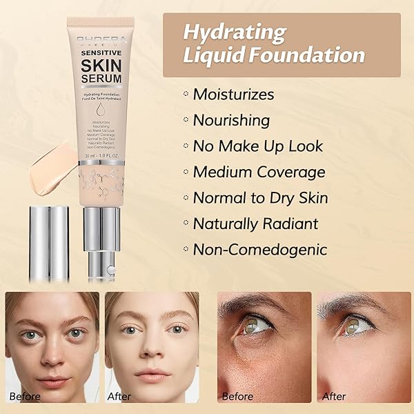 OMAKY PHOERA FOUNDATION MAKEUP,FLAWLESS SOFT MATTE FULL COVERAGE WITH MATTE FINISH,HYDRATING SERUM FOUNDATION,FACE MAKEUP FOR NORMAL AND DRY SKIN(N02 NUDE, 1PC)
