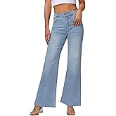 KDF Wide Leg Jeans for Woman Baggy Stretchy Loose Trendy Frayed Hem Denim Boyfriend Pants