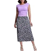 Kimmery Summer Casual Two Piece Skirt Set for Women Crew Neck Crop Tops Elastic Waist Midi Skirt Outfits