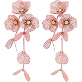 CETVLY Large Filigree Handmade Flower Tassel Drop Dangle Earrings for Women,Exaggerated Statement Floral Metal Boho Trendy Fashion Plant Earrings Chic Jewelry