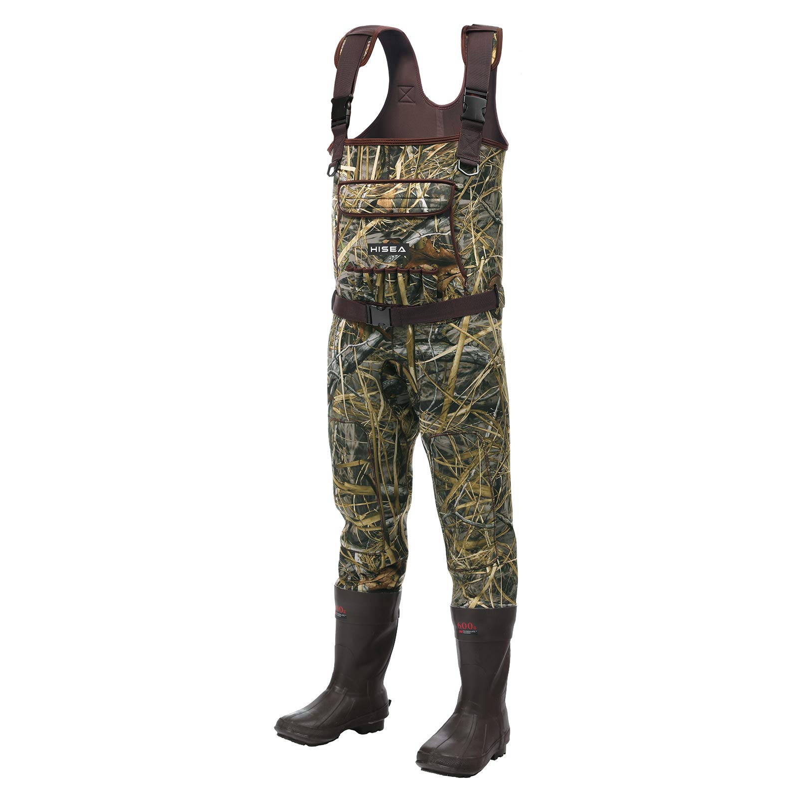 (Size: 14/47)Hisea Chest Waders Neoprene Duck Hunting Waders for Men with Boots Camo Fishing Wader Bootfoot Cleated Waterproof Breathable Insulated