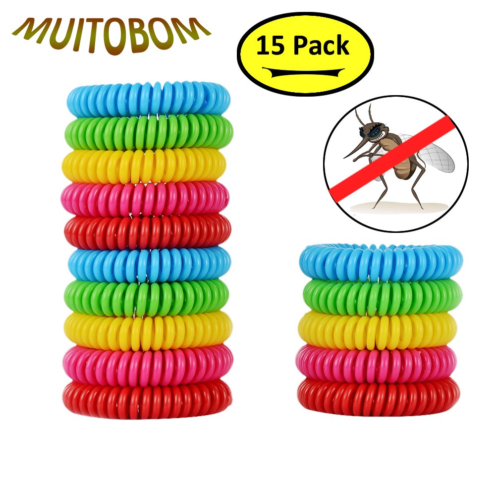 MUITOBOM 15 Pack Natural Mosquito Repellent Bracelets, 250 Hours Per Waterproof Mosquito Bracelets, Mosquito Repellent Mosquito Bands for Kids, Toddler, Adults
