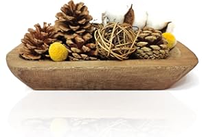 hanlin Wooden Dough Bowl Decor , Vintage Wooden Bowl Hand Carved Home Decor for Dining Table Center, Living Room, Kitchen Decor. (10in Wood color)