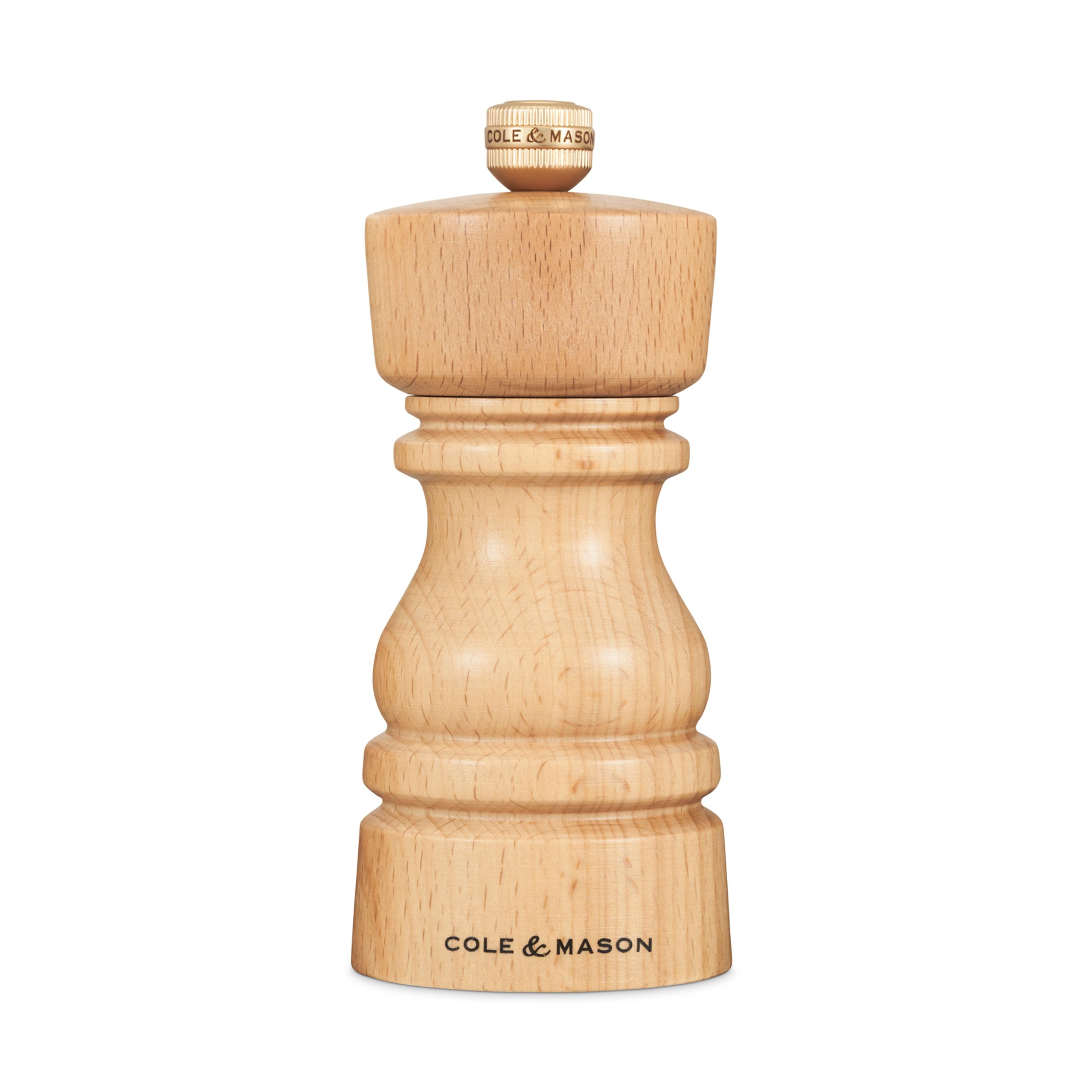 Cole & Mason London Natural Beech Pepper Mill, Precision+ Carbon Mechanism, Pepper Grinder with Adjustable Grind, Beech Wood, 130mm, Seasoning Mill, Lifetime Mechanism Guarantee