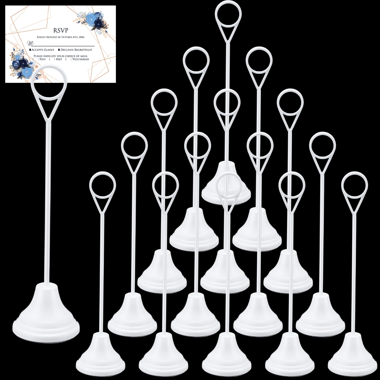 Photo 1 of Marspark 16 Pcs Table Number Holders 8'' Metal Place Card Holders Weddings Table Sign Menu Memo Note Picture Photo Round Clip Weighted Base Stand for Anniversaries Birthdays Restaurants(White)