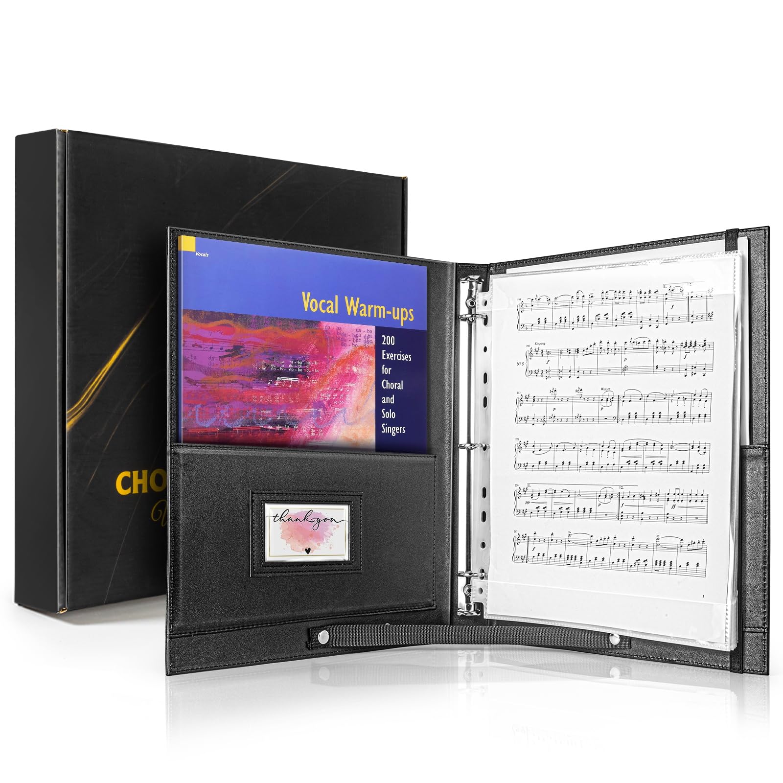 Photo 1 of tutata Choral Music Holder, Sheet Music Folder with 20 Sleeves, Choir Folder with Handle and Strap, Sheet Music Binder, for Choir Singer, Stage Performance, Black