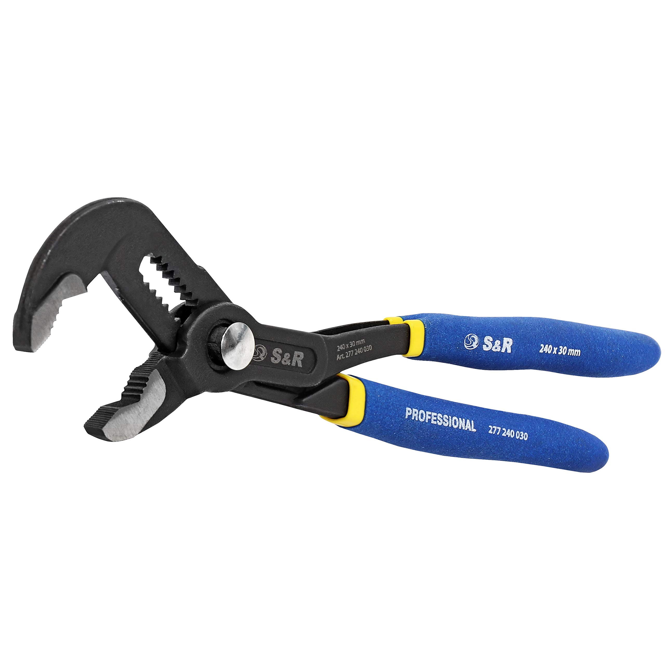 S&R Pipe Wrench, Water Pump Pliers, Groove Joint with Quick Adjustment Mechanism 175x25mm, CR-V, with Double jacketed Handles