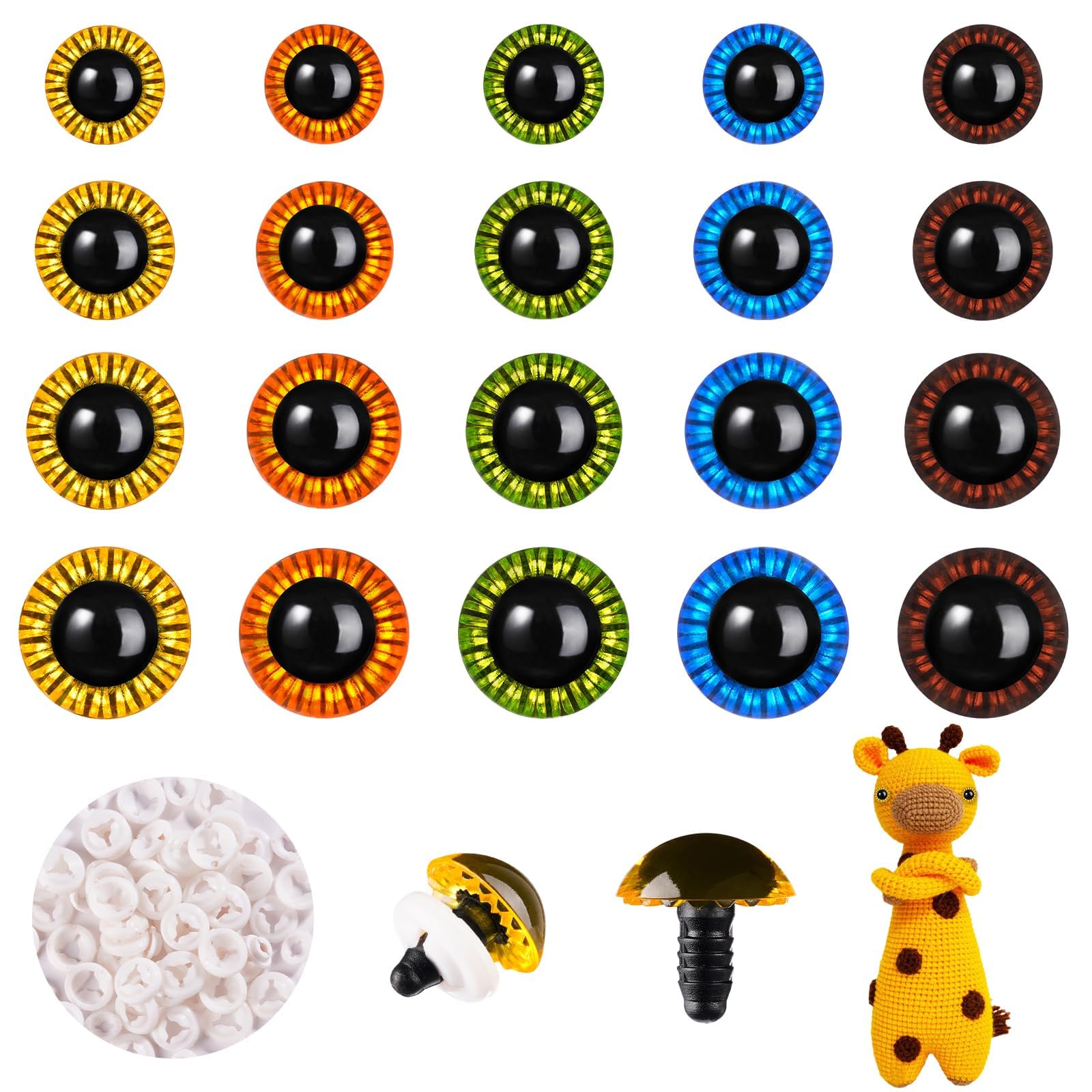 MUCUNNIA Safety Eyes 80 PCS 10mm-18mm Safety Eyes for Amigurumi Plastic Craft Colored Safety Eyes for Crochet with Washers Crochet Eyes for Plush Stuffed Animals, Stuffed Toy and Halloween Decorations
