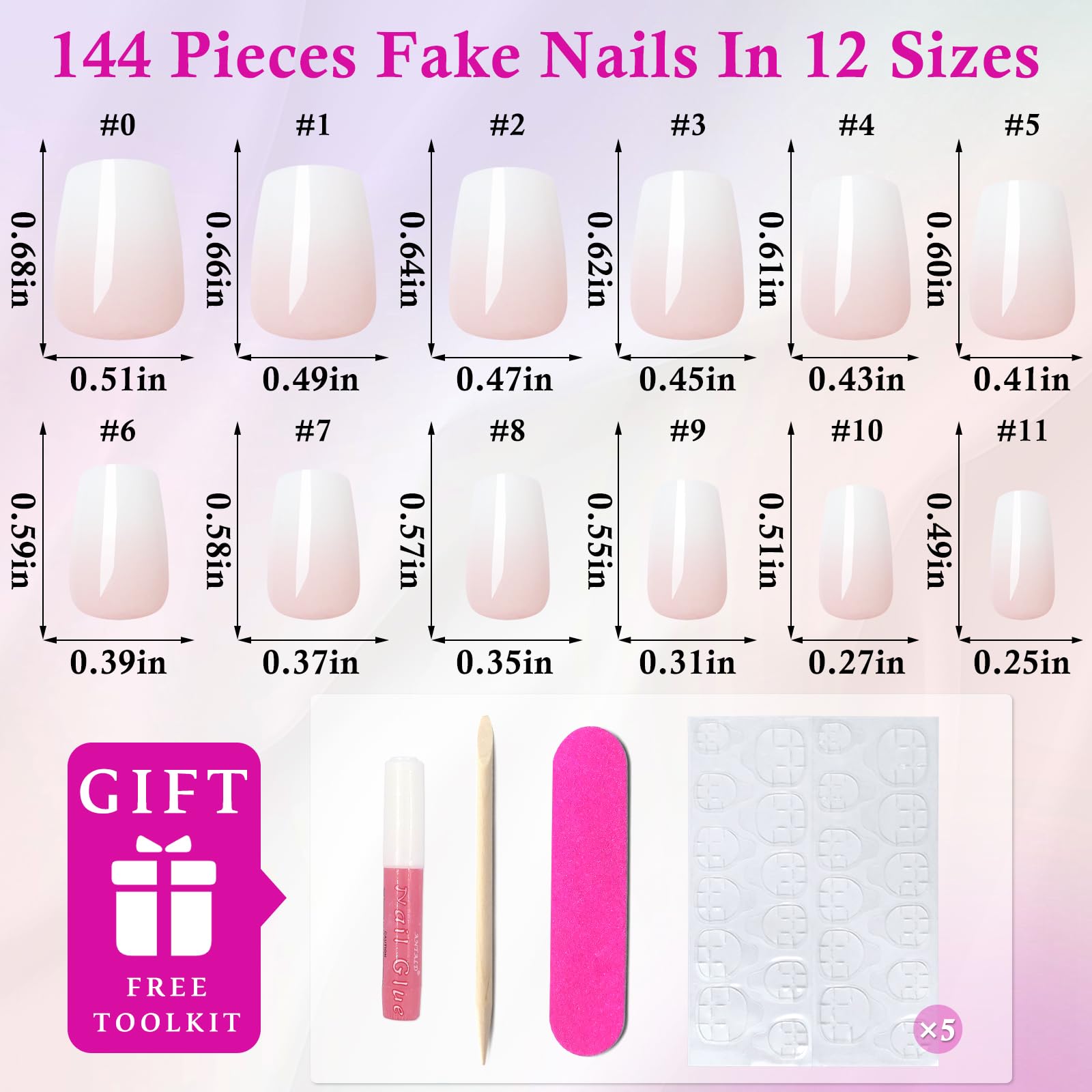Loveourhome 144pc Ombre Coffin Press on Nails Short Fake Nails Glue on Nails Ombre Acrylic Nails Press on Nails Short False Nails Artificial Fingernails Women Stick on Nails with Glue Adhessive Tabs - Image 2