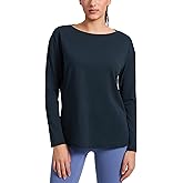 CRZ YOGA Cotton-Blend Long Sleeve Shirts for Women - Boat Neck Workout Athletic Casual Going Out Tops Soft Fall T-Shirt