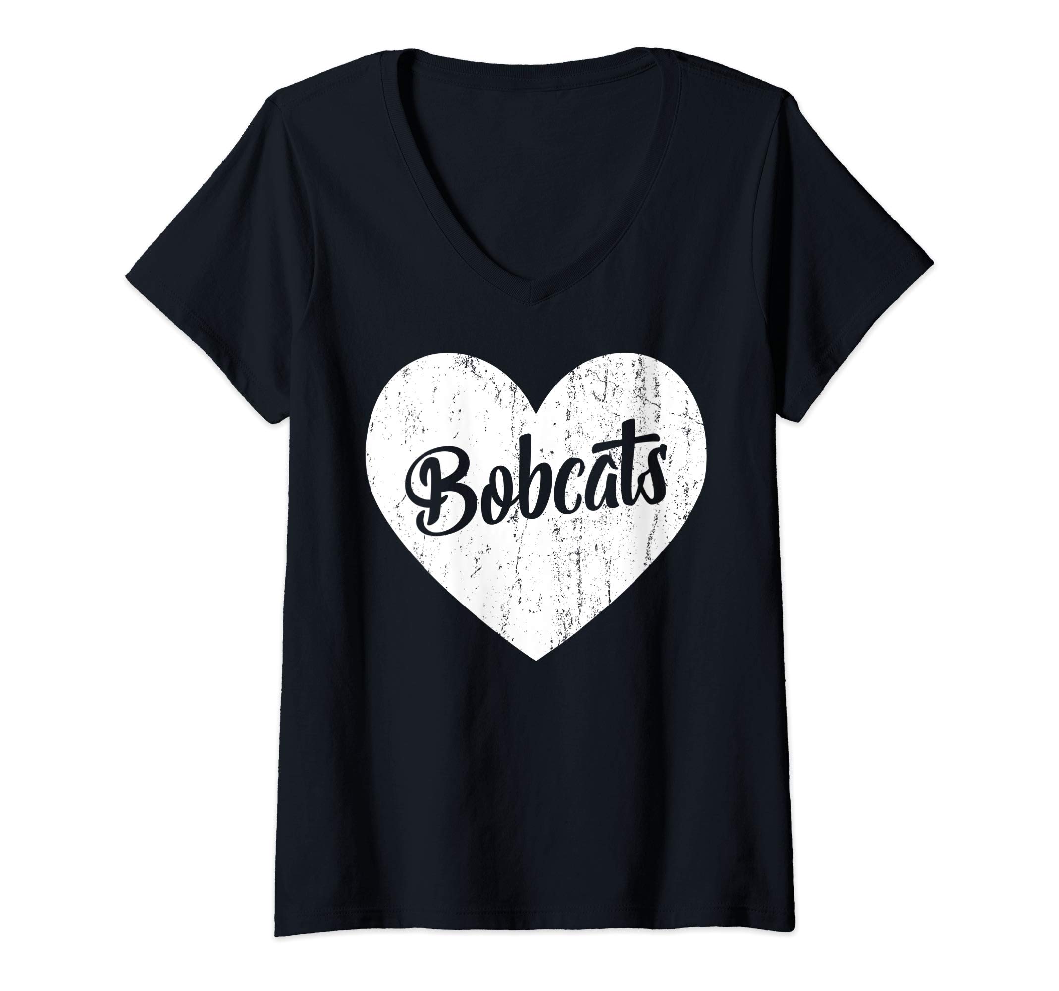 Photo 1 of Womens Bobcats School Sports Fan Team Spirit Mascot Cute Heart Gift V-Neck T-Shirt