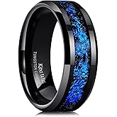 King Will Mens Wedding Band with Foils Inlay, Black/Silver/Gold Beveled Edge Glowstone Ring, 6mm/8mm Tungsten Carbide Rings Comfort Fit