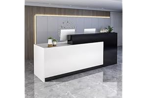 SUZEPER Modern Reception Desk with Counter,Front Desk Reception Counter with Lockable Drawers,Wooden Business Retail Counter Checkout Counter,Office/Beauty Salon/Lobby(63" W, BlackA White)