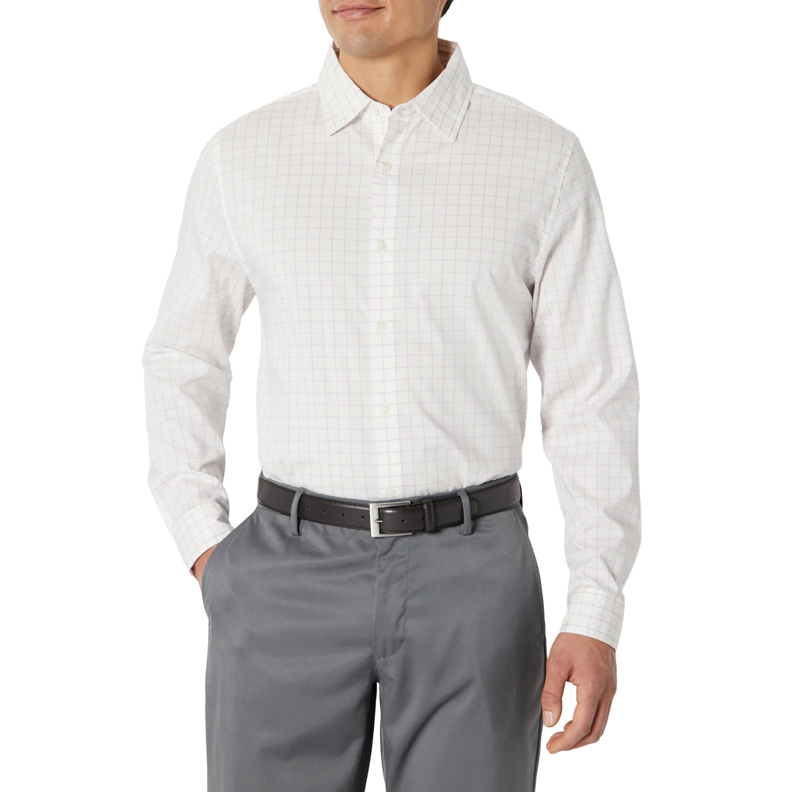 Photo 1 of Amazon Essentials Men's Slim Fit Long Sleeve Wrinkle Resistant Stretch Dress Shirt, Lavender White Windowpane, XX-Large