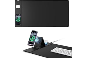 Mouse Pad with Magnetic Wireless Charging & Adjustable Phone Stand, 31.5"x15.8" Extended Desk Mat, Waterproof Ultra-Smooth Ke