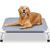Elevated Dog Bed, Raised Outdoor Dog Bed for Medium Dogs, Portable Pet Cots | Cooling Elevated Bed for Dogs, Portable Pet Cots, No-Slip Rubber Feet, Double Layer Polyester Cotton, 34"L x 26"W x 6.5"H