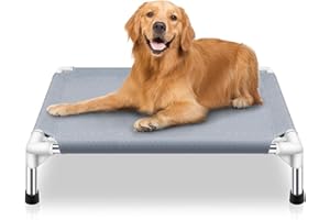 MAKERFIRE Elevated Cooling Dog Bed, Raised Outdoor Dog Bed for Medium Dogs, Portable Pet Cots with No-Slip Rubber Feet, Double Layer Polyester Cotton