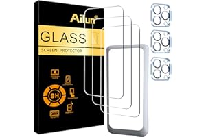 Ailun 3 Pack Screen Protector for iPhone 15 Pro Max [6.7 inch] + 3 Pack Camera Lens Protector with Installation Frame,Sensor 