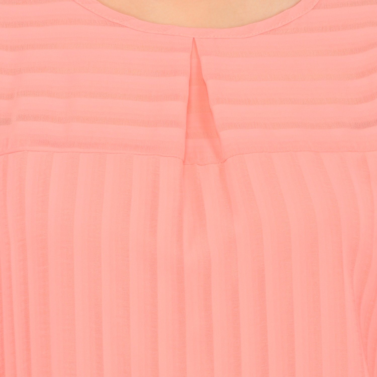 marie claire women peach-coloured georgette self-striped cold shoulder top (mc10270b)