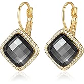 EVEVIC Austrian Crystal Halo Square Dangle Drop Leverback Earrings for Women Trendy 14K Gold Plated Jewelry Gifts for Anniversary