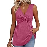 JUSTFASHIONNOW Womens Twist Front Babydoll Tank Tops Summer V Neck Sleeveless Shirts 2026 Dressy Trendy Peplum Tops