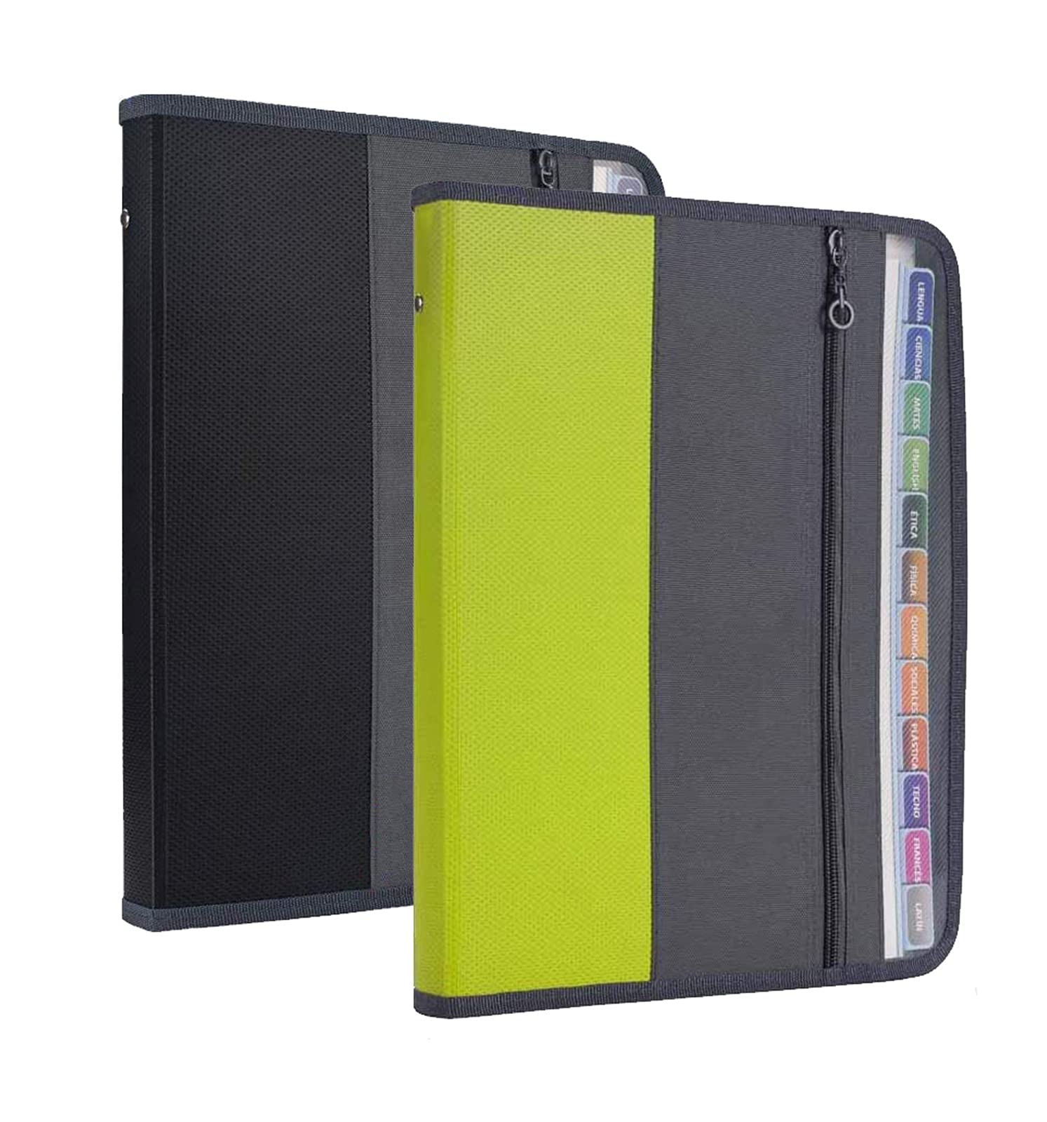 NAFY Expanding File Folders, 2Pack 13 Pockets Document Organizer with Zipper, A4 Letter Size Portable Accordion Expanding File Folders with Multicolor Labels for Office School Supplies (Black+Green)