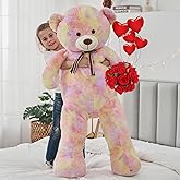 Tezituor Valentine Big Teddy Bear,52'' Giant Stuffed Animal,Large Soft Bear Plush Toy,Plushie for Warmth & Comfort for Girlfriend Girls Boys Girlfriend for Christmas, Birthday,Rainbow Yellow