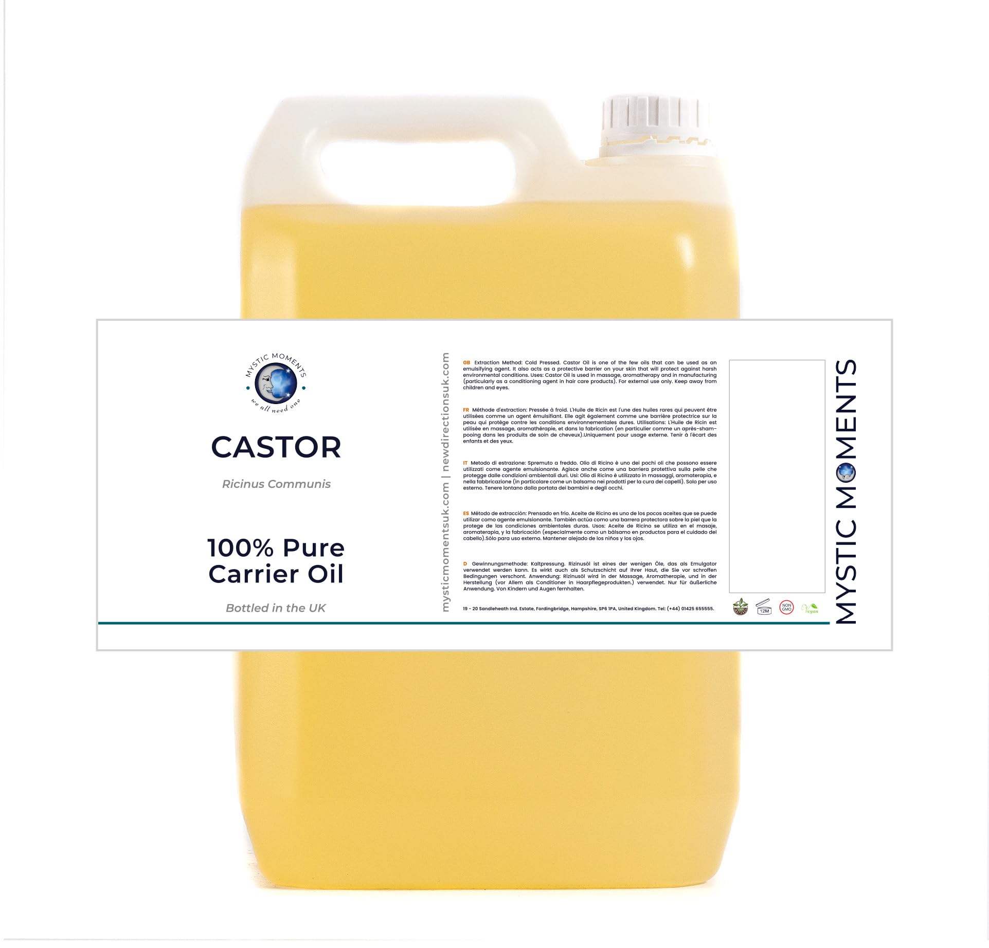 Mystic Moments| Castor Carrier Oil 5 Litres (Ricinus communis) | Deep Conditioning Treatment for Hair & Moisturising Skin Care | Thick Nourishing for Massage, Brows, Lashes & DIY Beauty