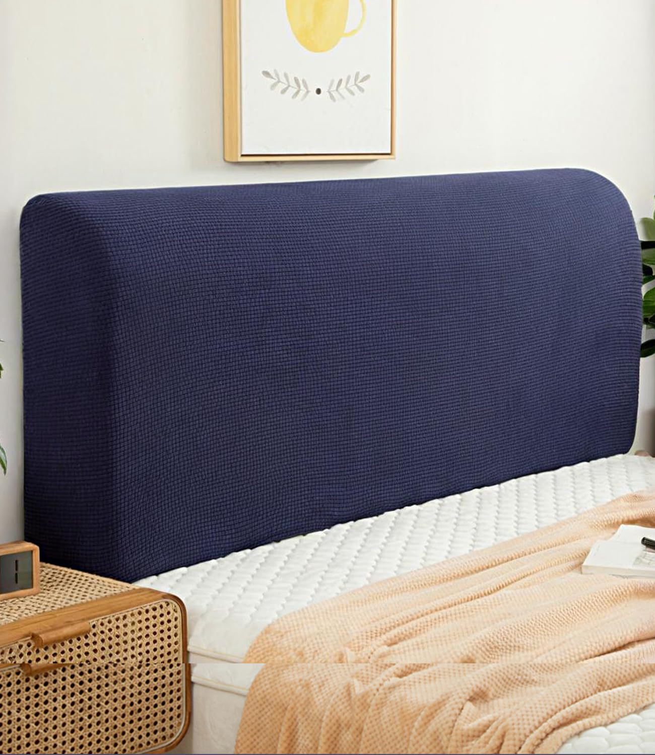 FANSU Headboard Cover for Single Double King Size Bed, Polar fleece Dustproof Headboard Wrap, Stretch All-Inclusive Bed Head Protector Cover Modern Bedroom Decoration (Navy blue,120cm)