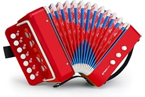 MUINS Button Accordion 10 Keys Control Accordion include 3 Air Valve Easy to Play Lightweight Environmentally-friendly Kid Instrument for Early Childhood Development (Red)