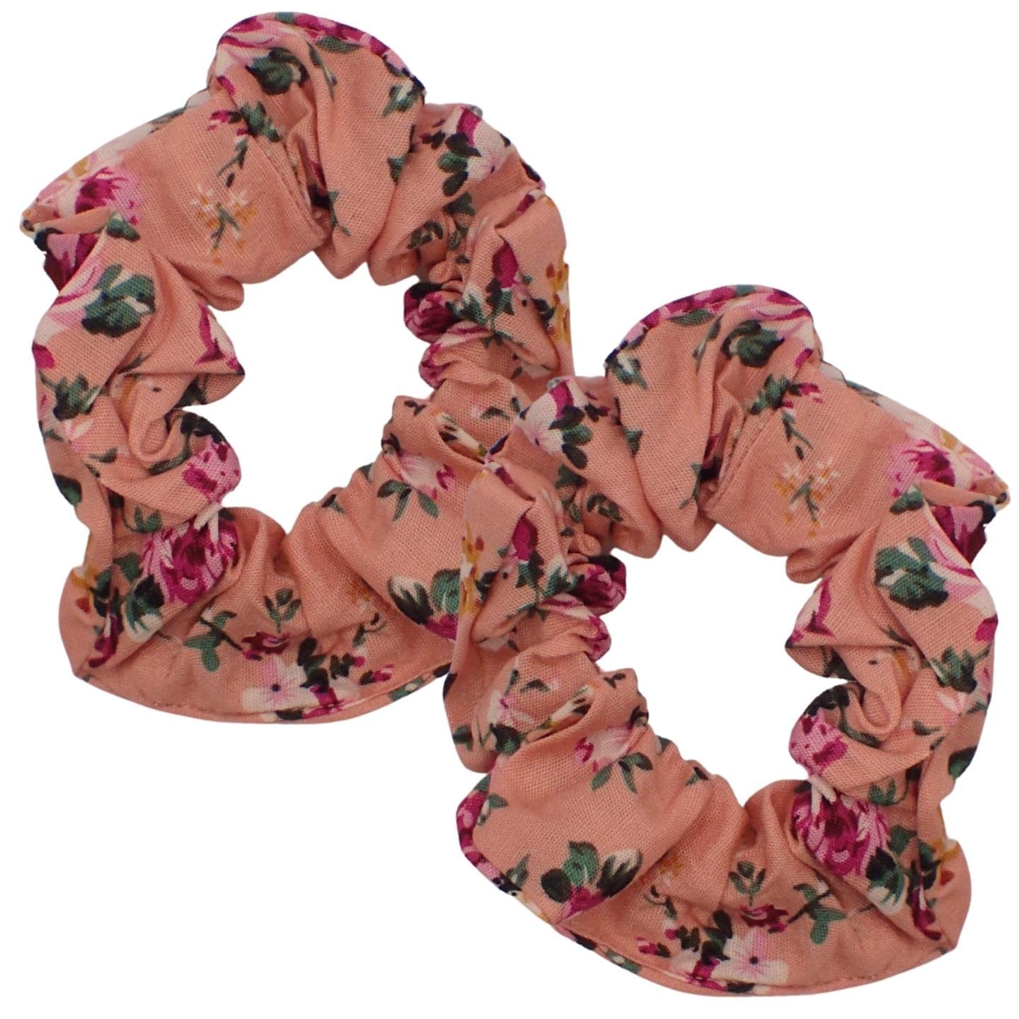 Topkids Accessories Set of 2 Floral Cotton Scrunchies for Girls & Women, Hair Accessories for Ladies & Girls, Hair Bobble, Hair Band Scrunchie Tie (Pink)