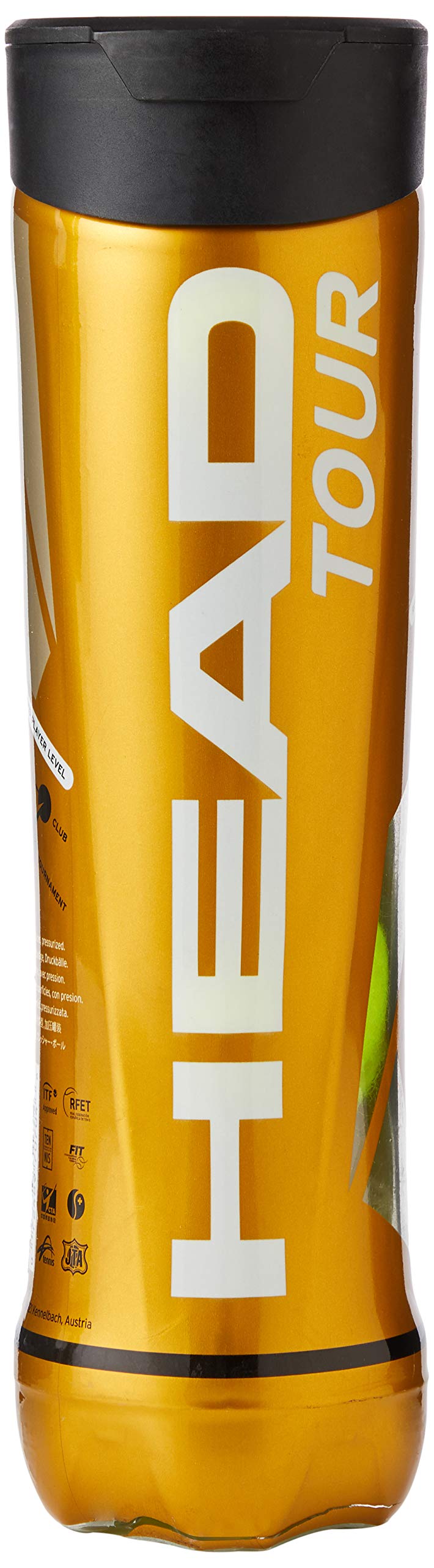 HEAD Unisex Adult TOUR 2 x 4 Ball Tube Tennis Ball - Yellow, One Size