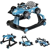 CAM2-KIDS 4-in-1 Baby Walker, Foldable Activity Walker with Adjustable Height &amp; Speed, Music, Lights, Steering Wheel, Activity Baby Push Walker for Boys Girls Aged 6&ndash;18 Months (Blue)