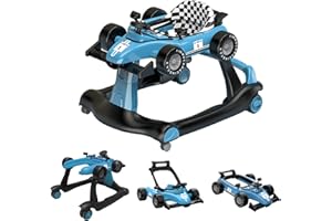 CAM2-KIDS 4-in-1 Baby Walker, Foldable Activity Walker with Adjustable Height & Speed, Music, Lights, Steering Wheel, Activity Baby Push Walker for Boys Girls Aged 6–18 Months (Blue)