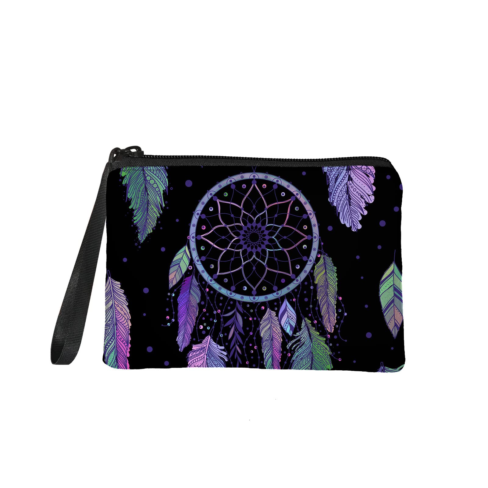 Wanyint Dream Catcher Feather Print Coin Purse for Women Girls Men Tribal Aztec Native American Cash Register Bags, Durable Bank Deposit Money Wallet — image 1