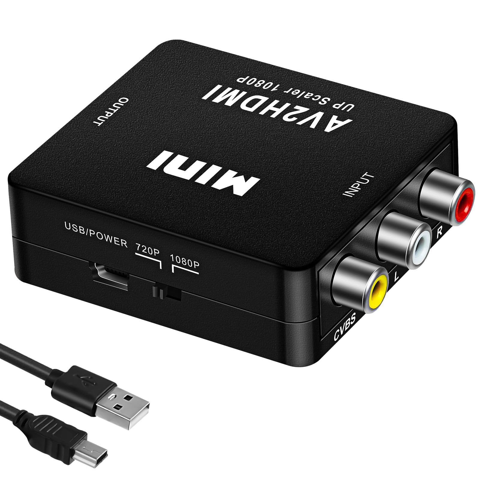 AXFEE RCA to HDMI Converter, 1080P Mini AV to HDMI Adapter Converter with USB Power Cable, Composite CVBS AV to HDMI Video Audio Adapter Support PAL/NTSC for PS2/Wii/Xbox/SNES/N64/VHS/VCR/Camera/DVD