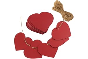 TUPARKA 80 Pcs Red Paper Hearts Paper Kraft Gift Tags Heart Shape with String for Valentines Decorations Valentines Gift Favor Tags (Come with 20m Jute Twine)
