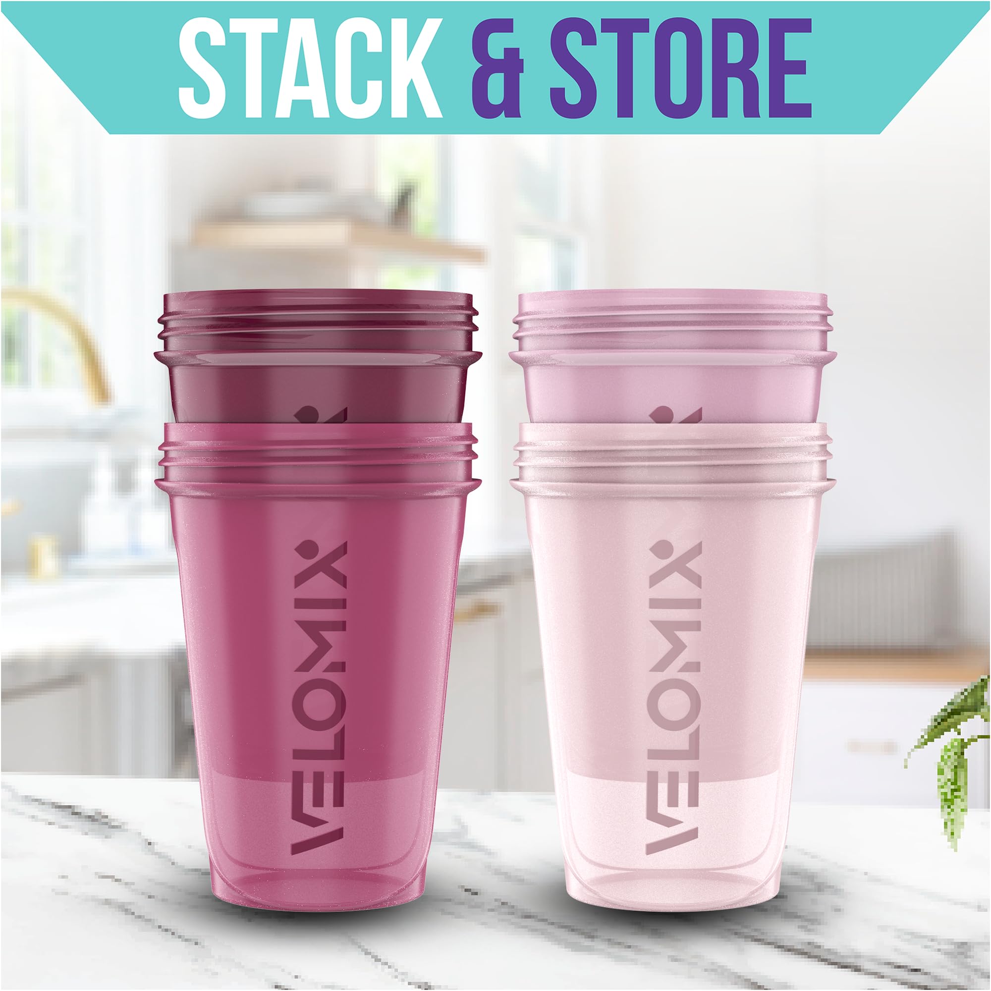 VELOMIX 4 PACK- 20 OZ Protein Shaker Bottles for Protein Mixes, Shaker Cups for Protein Shakes, Small Shaker Bottle Pack, Shaker Cup, Shakers for protein Shakes (Berry Blend)