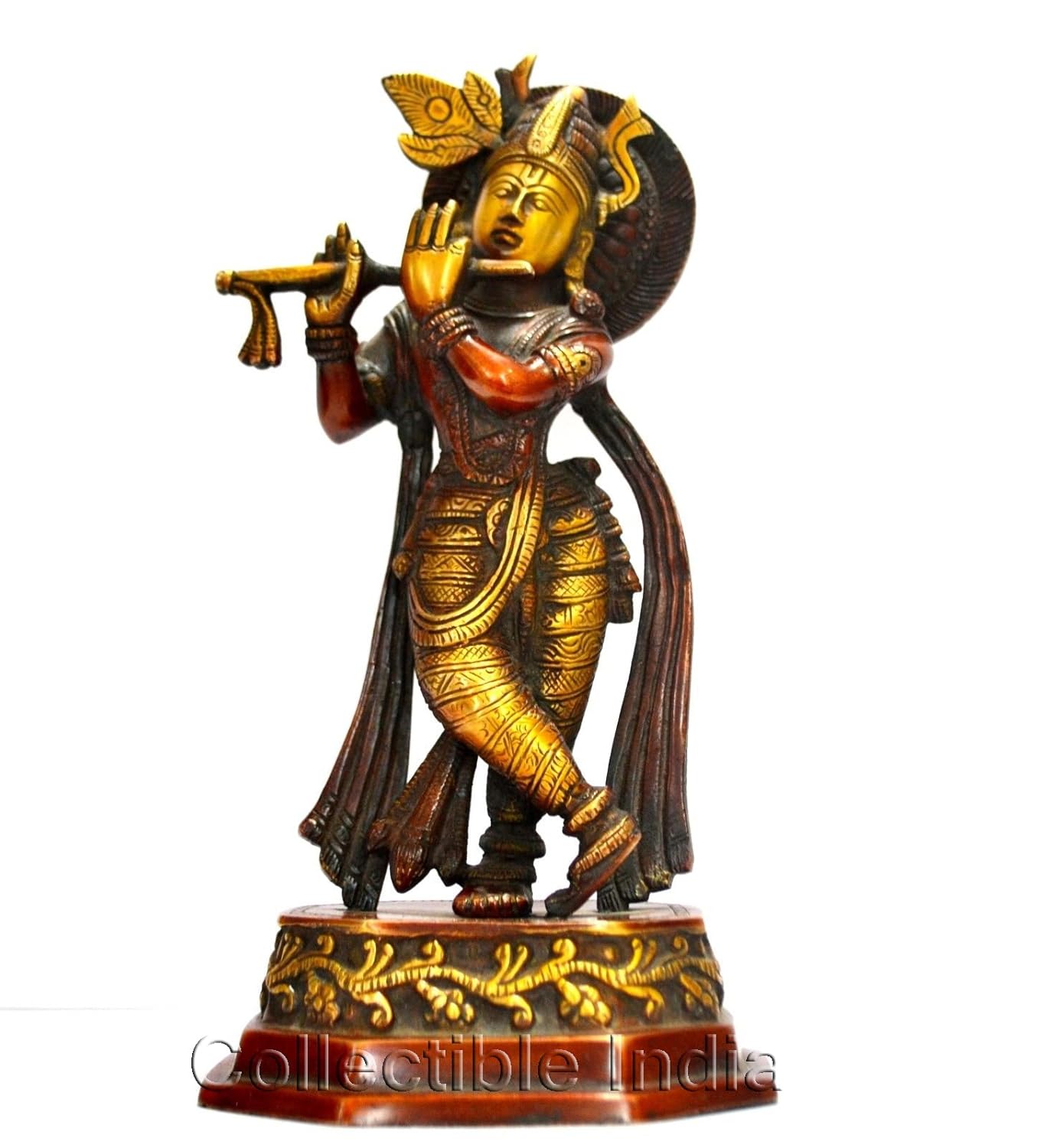 Buy Collectible India Krishna Statue Large Size 10 Inches Made of Brass Metal Antique Finish