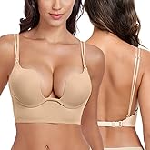 Curyon Women's Backless Deep Plunge Bra U Neckline Push Up Low Cut Supportive Underwire Bras