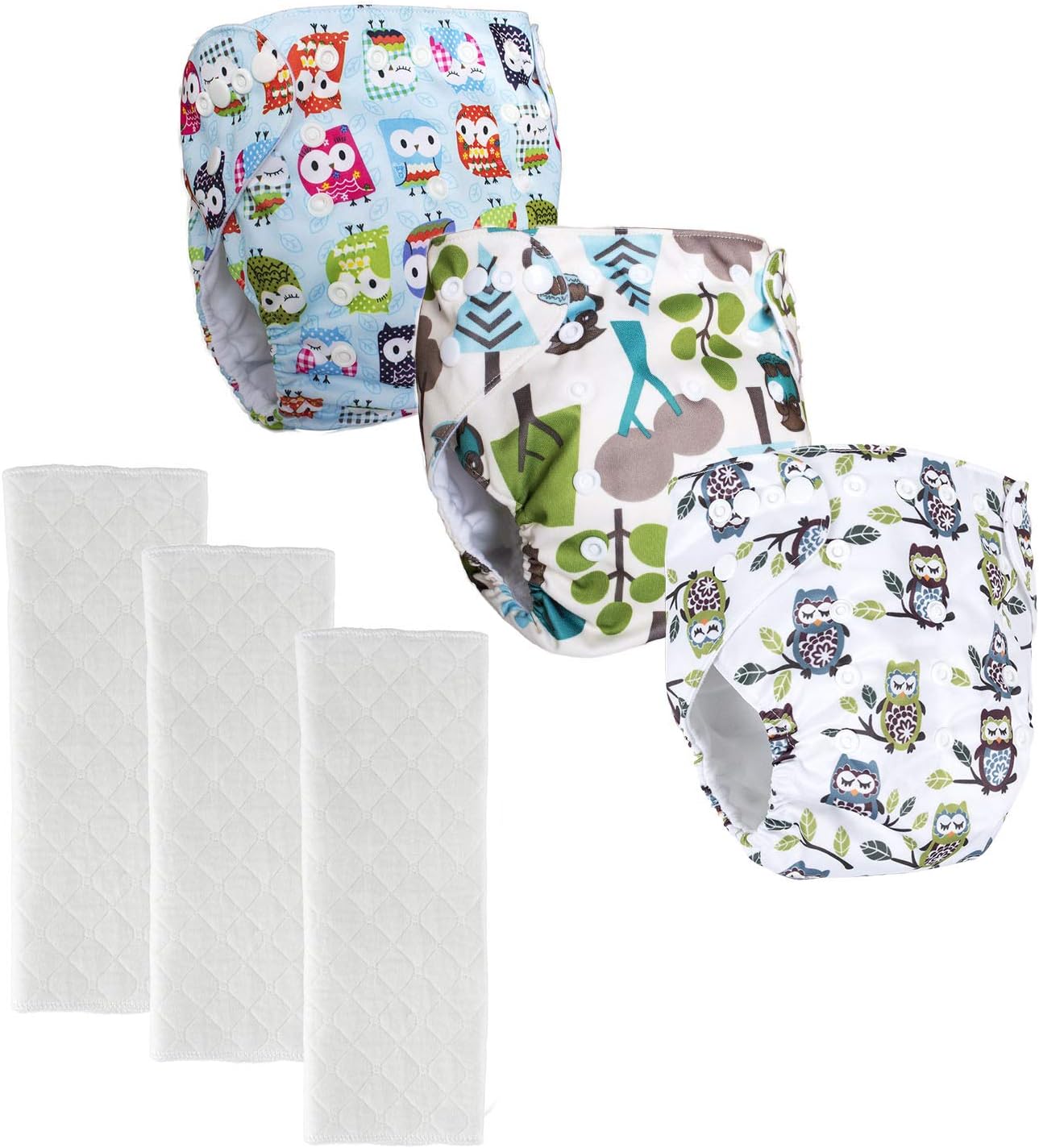 Yinson Baby Cloth Diapers One Size Adjustable Washable Reusable for Baby Girls and Boys 3 Pack with 3 Inserts