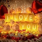 Peledic I Love You Light Up Letters, with Tea Lights Candles, Rose Petals, Pearlescent Foil Balloons - Luminary Paper Bags, Anniversary Decorations and Valentines' Day Decorations for Your Loved One