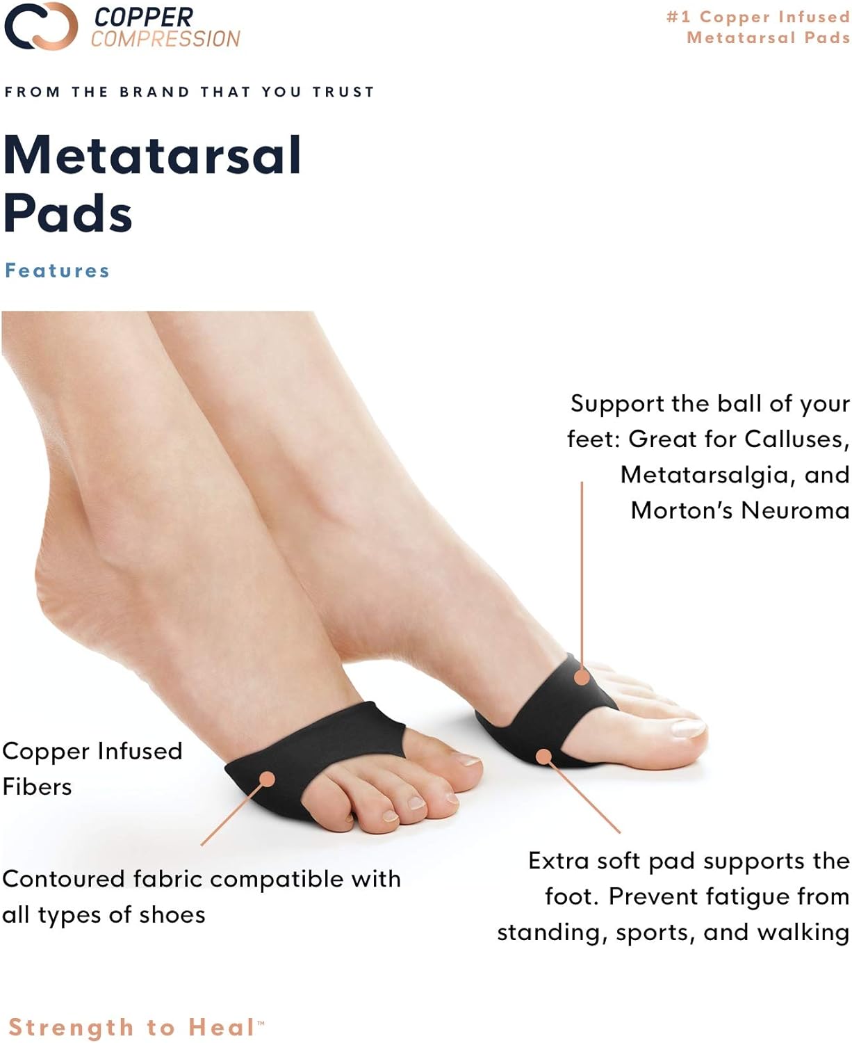 Copper Compression Metatarsal Pads for Women Men Guaranteed Highest Copper Foot Pads Ball of Feet Gel Ball of Foot Cushions Mortons Neuroma Sesamoiditis Metatarsul Incapsulitus Callus (Large/XL): Health & Personal Care