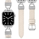 TOYOUTHS Compatible with Apple Watch Band Women Leather 49/46/45/44/42/41/40/38mm Dressy Thin Leather Strap Designer D-Shaped Metal Buckle Bracelet for iWatch Series 11 10 9 8 7 6 5 4 Ultra/SE 3 2 1